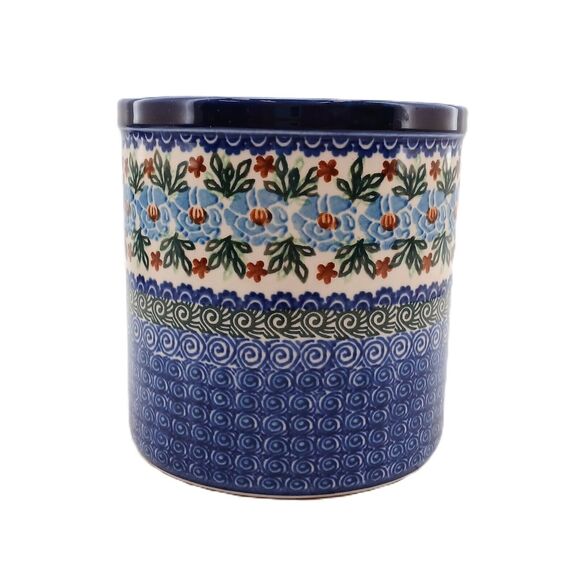 Unikat M. Starzyk Ceramic Utensil Holder w/ Swirl Blue/Wave & Floral Pattern - Picture 6 of 12